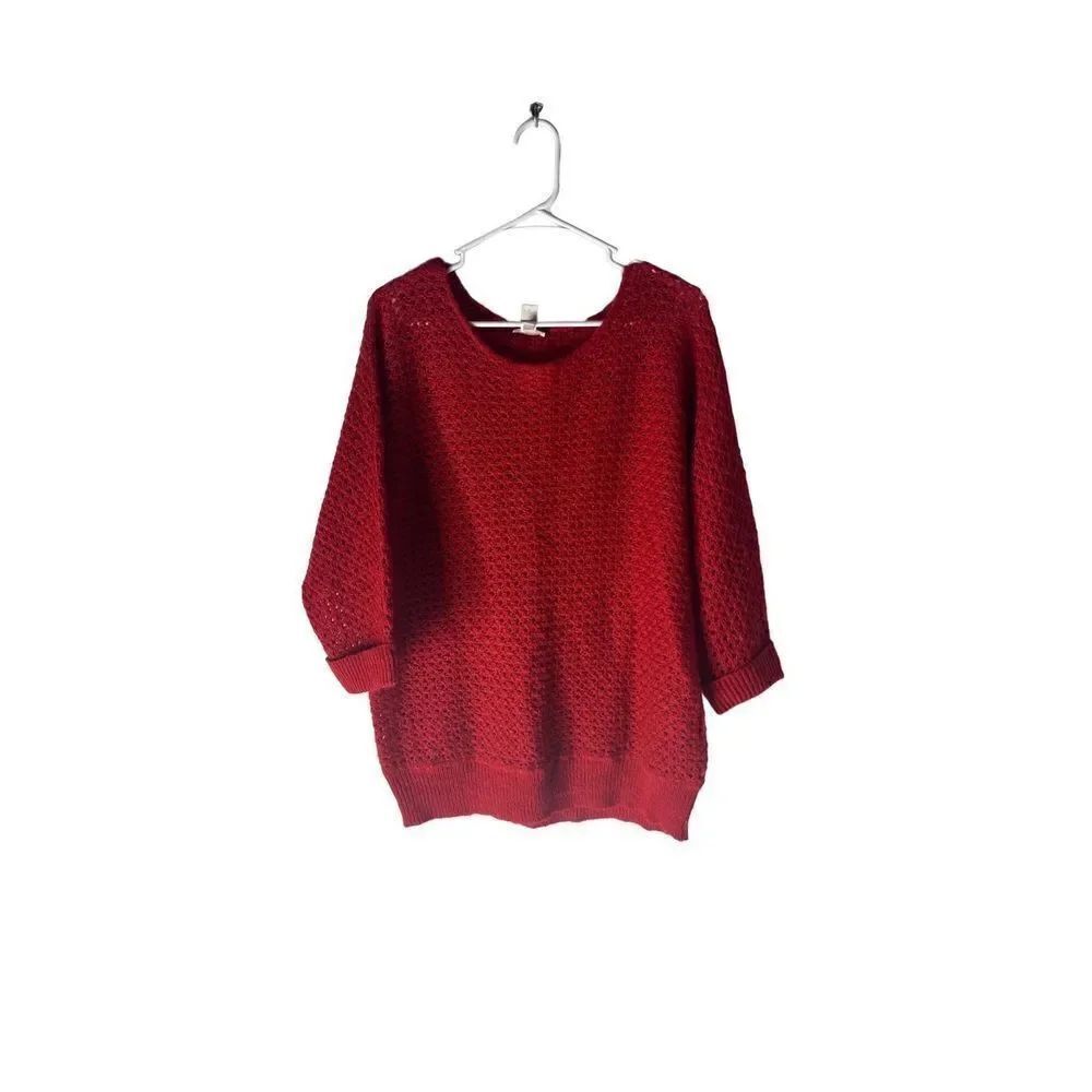 Chico’s Open Weave Wool Mohair Blend Red Sweater